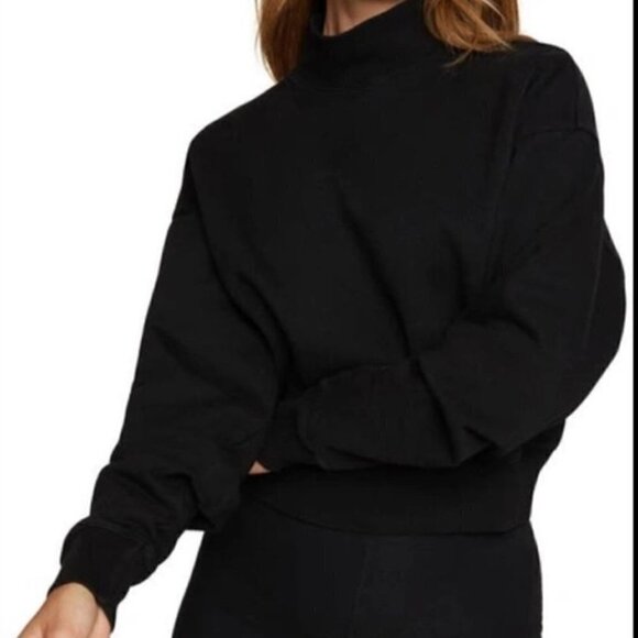 NWT Good American Black Cropped Crewneck Sweatshirt - Size...